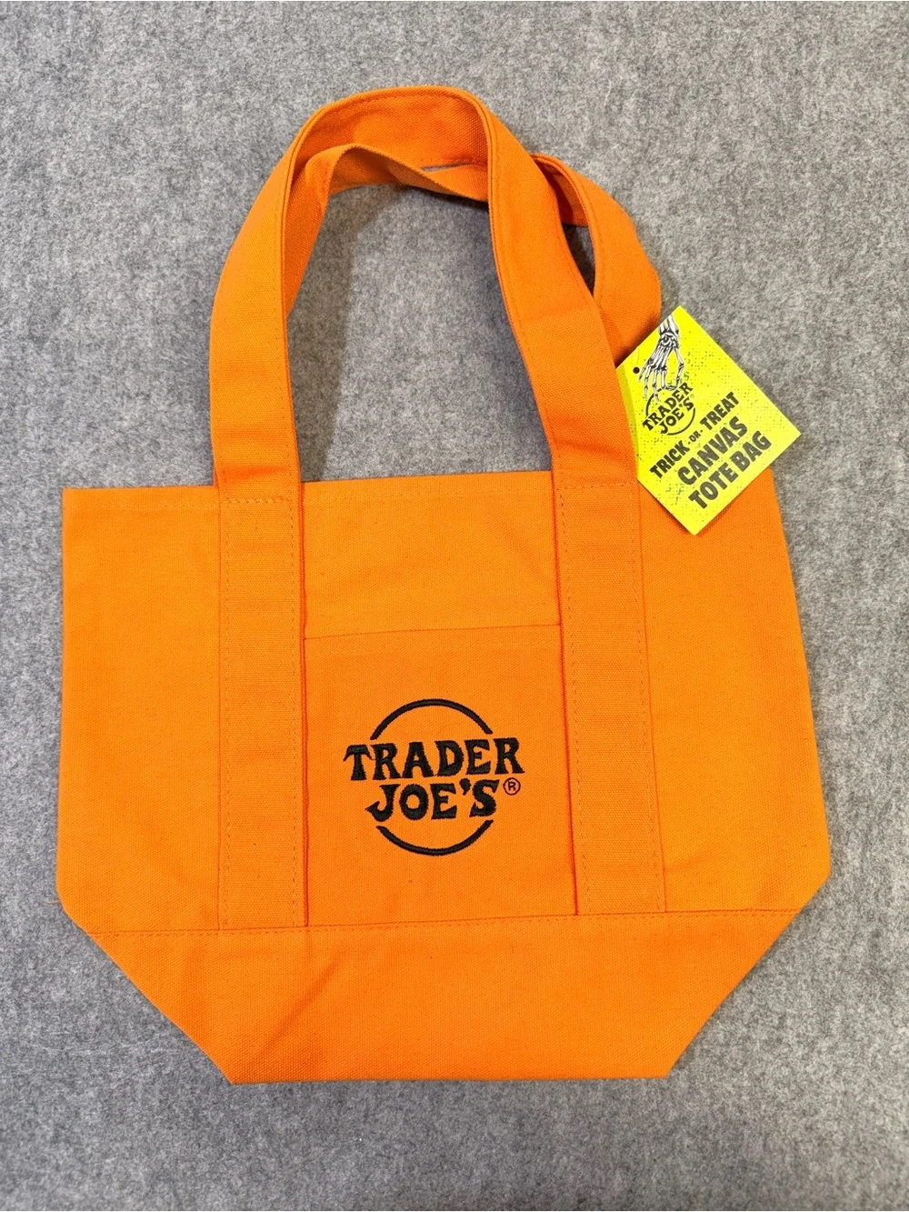 Trader Joe’s or Treat Canvas Tote bags set of 2 Purple Orange Halloween NWT